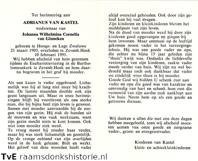 Adrianus van Kastel- Johanna Wilhelmina Cornelia van Ginneken